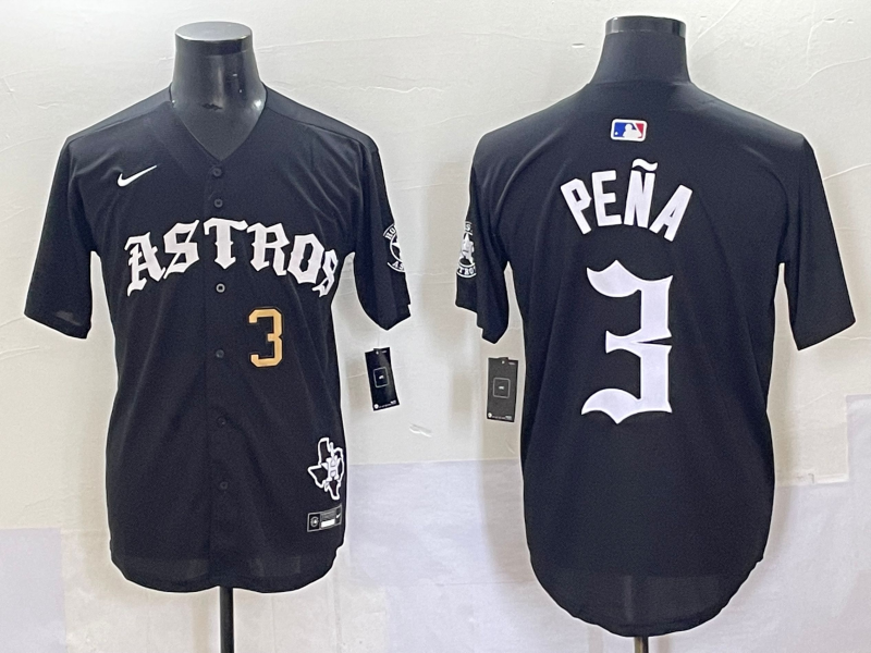 Men Houston Astros #3 Pena Black Five generations Joint Name Nike MLB 2025 Jersey style 2